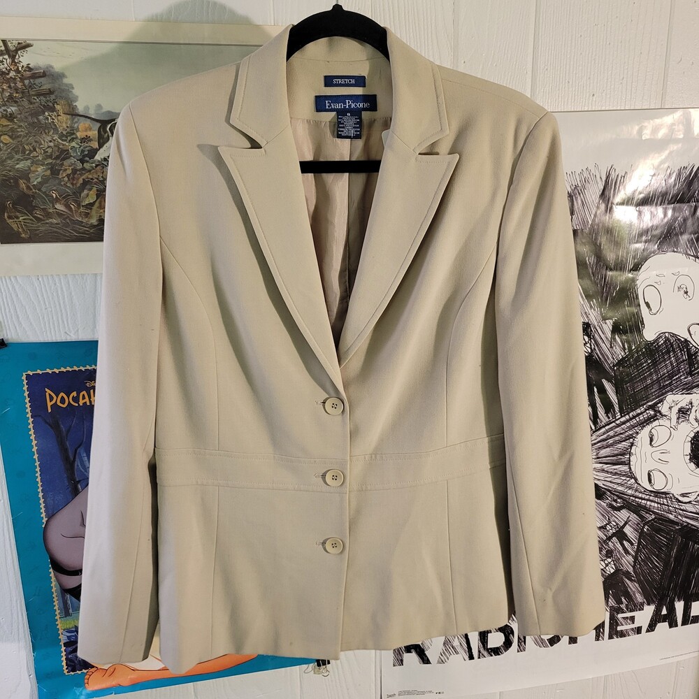 Evan-Picone Size 8 Beige Women's Stretch Blazer Button Front Vintage